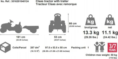 Falk Šlapací traktor 1040AB Claas Arion 430 s vlečkou