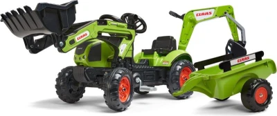 Falk Šlapací traktor 2040N Claas Arion 410 s nakladačem, rypadlem a vlečkou