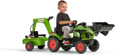 Falk Šlapací traktor 2040N Claas Arion 410 s nakladačem, rypadlem a vlečkou