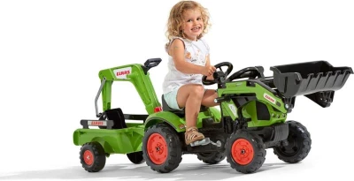 Falk Šlapací traktor 2040N Claas Arion 410 s nakladačem, rypadlem a vlečkou