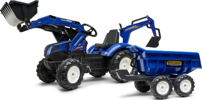 Falk Šlapací traktor 3090W New Holland T8 s nakladačem, rypadlem a maxi vlečkou