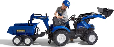 Falk Šlapací traktor 3090W New Holland T8 s nakladačem, rypadlem a maxi vlečkou