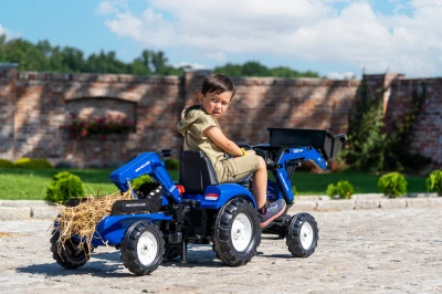 Falk Šlapací traktor 3090Y New Holland T8 s předním nakladačem a vlečkou modrý