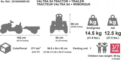 Falk Šlapací traktor 4000AB VALTRA S4 s vlečkou