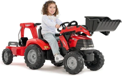 Falk Šlapací traktor 996Y Case IH s nakladačem, rýpadlem a vlečkou
