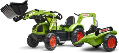 Falk Šlapací traktor velký 2070Y Claas Arion 430 s nakladačem, rýpadlem a vlečkou