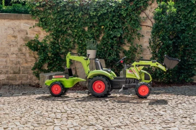 Falk Šlapací traktor velký 2070Y Claas Arion 430 s nakladačem, rýpadlem a vlečkou