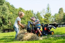 Falk Šliapací traktor Vintage 2058N s lyžicou, bagrom a prívesom, červený