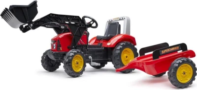 Falk Šliapací traktor 2020M Supercharger s nakladačem a vlečkou - červený