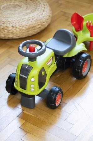 Falk Traktor Baby Claas s volantem, klaksonem, přívěsem, hráběmi a lopatou