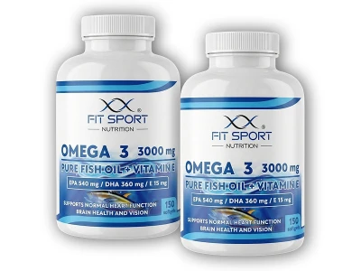 FitSport Nutrition 2x Omega 3 3000mg Pure Fish Oil + Vitamin E 150 softgels - Rybí olej