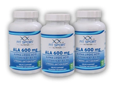 FitSport Nutrition 3x ALA 600mg Alpha Lipoic Acid + Vitamin B1,B5,B6 120 vege caps - Kyselina Alfa Lipoová