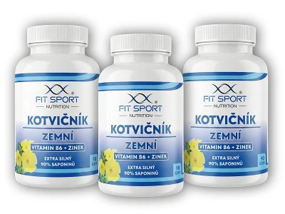 FitSport Nutrition 3x Kotvičník zemní 90% + Vitamin B6 + Zinek 90 kapslí