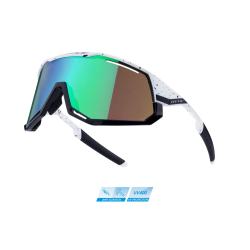 Force ATTIC bielo-čierne cyklistické okuliare - zelené kontrastné sklo + šatka Force