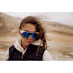 Force GRIP bílé cyklistické brýle - modrá revo skla