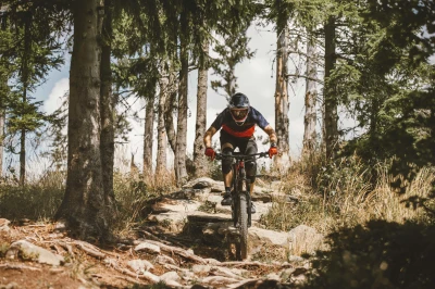 Force MTB ANGLE modro-červený cyklistický dres - kr. rukáv