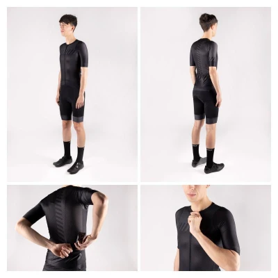 Force FASHION černo-šedý cyklistický dres - krátký rukáv + Force B21 EASY černé cyklokraťasy do pasu s vložkou