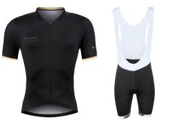 Force GOLD černo-zlatý cyklistický dres + Force B38 černé cyklokraťasy se šráky s vložkou