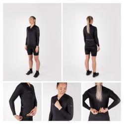 Force GOLD LADY černý cyklodres - dlouhý rukáv + Force BRIGHT LADY černé cyklokalhoty
