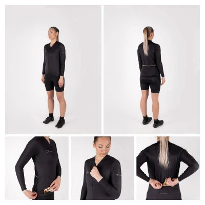 Force GOLD LADY černý cyklodres - dlouhý rukáv + Force BRIGHT LADY černé cyklokalhoty