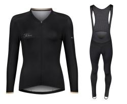Force GOLD LADY čierny cyklodres - dlhý rukáv + Force BRIGHT LADY čierne cyklokalhoty