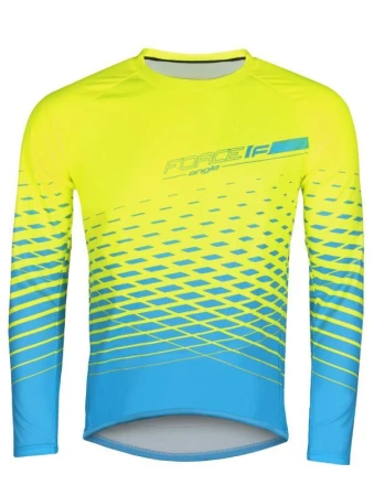 Force MTB ANGLE fluo-modrý cyklodres - dl. rukáv + Force BLADE MTB černé cyklokraťasy