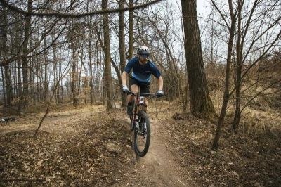 Force MTB ANGLE fluo-modrý cyklodres - dl. rukáv + Force BLADE MTB černé cyklokraťasy