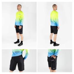 Force MTB ANGLE fluo-modrý cyklodres - dl. rukáv + Force BLADE MTB černé cyklokraťasy