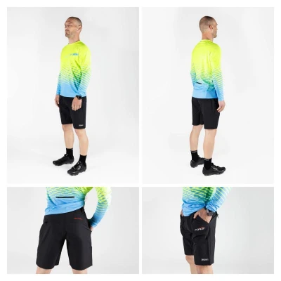 Force MTB ANGLE fluo-modrý cyklodres - dl. rukáv + Force BLADE MTB černé cyklokraťasy