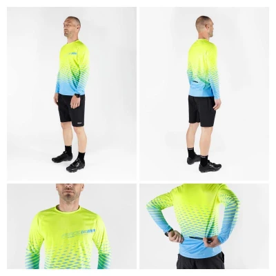 Force MTB ANGLE fluo-modrý cyklodres - dl. rukáv + Force MOUNT MTB černé cyklokraťasy bez vložky