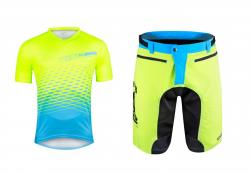Force MTB ANGLE fluo-modrý dres + Force MTB-11 fluo cyklokraťasy