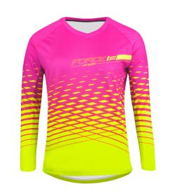 Force MTB ANGLE ružovo-fluo dámsky cyklodres - dl.rukáv