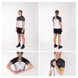 Force POINTS černo-bílo-tyrkysový cyklodres + Force CHARM LADY černé cyklokraťasy