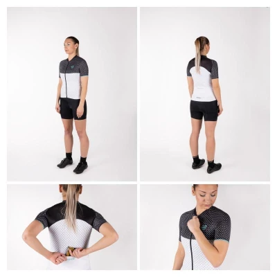 Force POINTS černo-bílo-tyrkysový cyklodres + Force CHARM LADY černé cyklokraťasy