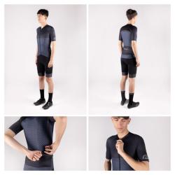 Force POINTS černo-modrý cyklistický dres + Force ACTION černé cyklokraťasy