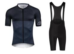 Force POINTS černo-modrý cyklistický dres + Force ACTION černé cyklokraťasy
