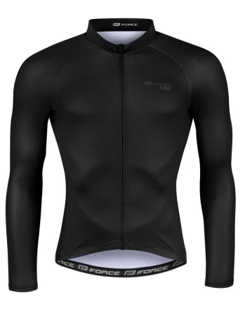 Force PURE černý cyklistický dres - dlouhý rukáv + Force ACTION černé cyklokraťasy