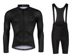 Force PURE černý cyklistický dres - dlouhý rukáv + Force ACTION černé cyklokraťasy