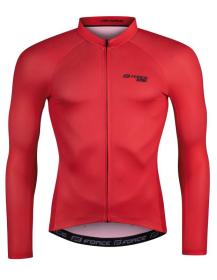 Force PURE červený cyklodres - dlouhý rukáv + Force STRIPE černo-červené cyklokraťasy