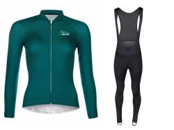 Force PURE LADY petrolejový cyklodres - dlhý rukáv + Force BRIGHT LADY čierne cyklokalhoty