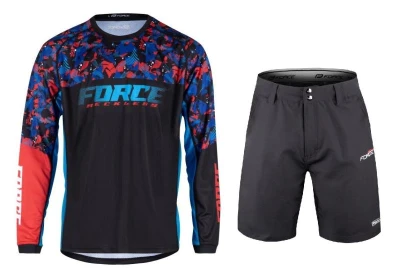 Force RECKLESS černo-červeno-modrý mtb dres + Force BLADE MTB černé cyklokraťasy Force RECKLESS černo-červeno-modrý mtb dres + Force BLADE MTB černé cyklokraťasy