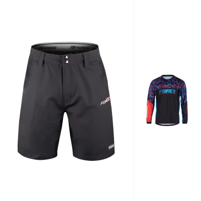 Force RECKLESS černo-červeno-modrý mtb dres + Force BLADE MTB černé cyklokraťasy