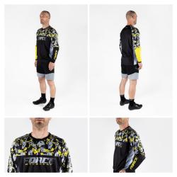 Force RECKLESS černo-žluto-šedý mtb dres - dl. rukáv + Force STORM šedo-fluo cyklokraťasy