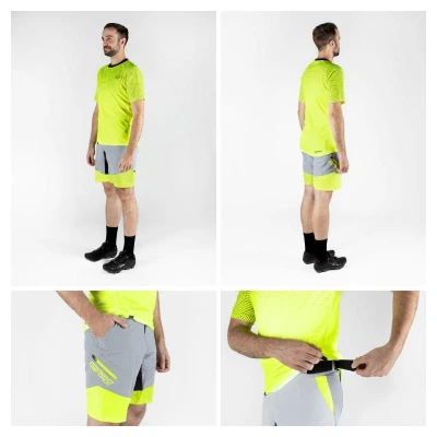 Force RECKLESS černo-žluto-šedý mtb dres - dl. rukáv + Force STORM šedo-fluo cyklokraťasy