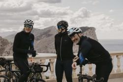 Force RIDGE černo-modrý cyklistický dres - dlouhý rukáv + Force STRIPE černo-modré cyklokraťasy