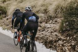 Force RIDGE černo-modrý cyklistický dres - dlouhý rukáv + Force STRIPE černo-modré cyklokraťasy