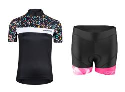 Force ROCK LADY čierny cyklistický dres + Force MINI čierno-ružové cyklokraťasy