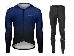 Force SMOOTH modro-černý cyklodres - dlouhý rukáv + Force MAZE černé cyklokalhoty