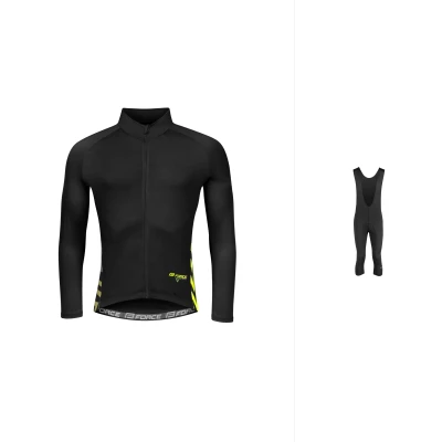 Force SPIKE černo-fluo cyklodres - dlouhý rukáv + Force MAZE černé cyklokalhoty