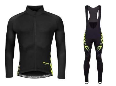 Force SPIKE černo-fluo cyklodres - dlouhý rukáv + Force SPIKE černo-fluo cyklokalhoty
